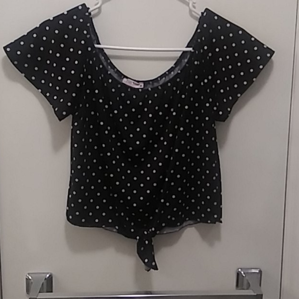 Black and white polka dot blouse